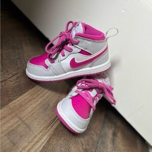 Jordan 1 Mid "Iris Whisper/Fire Pink/White" Toddler Girls' Shoe